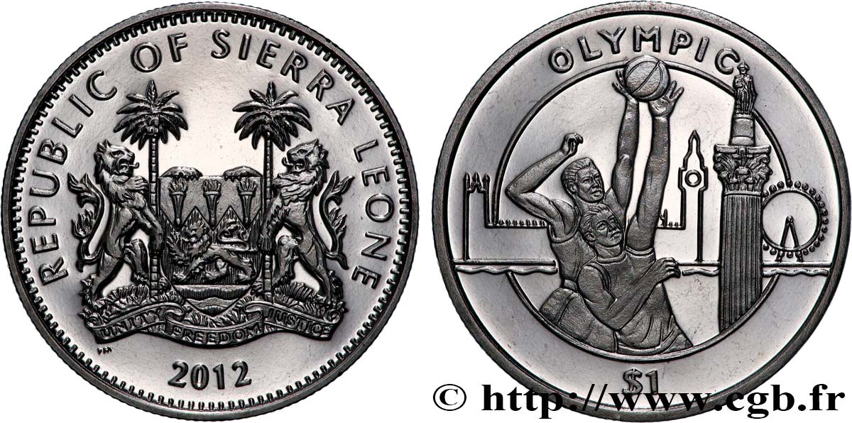 SIERRA LEONE 1 Dollar Proof Jeux Olympiques de Londres : basket-ball 2012 Pobjoy Mint MS 
