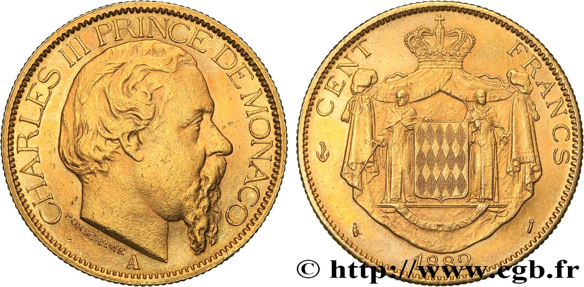 MONACO - PRINCIPALITY OF MONACO - CHARLES III 100 Francs 1882 Paris AU 