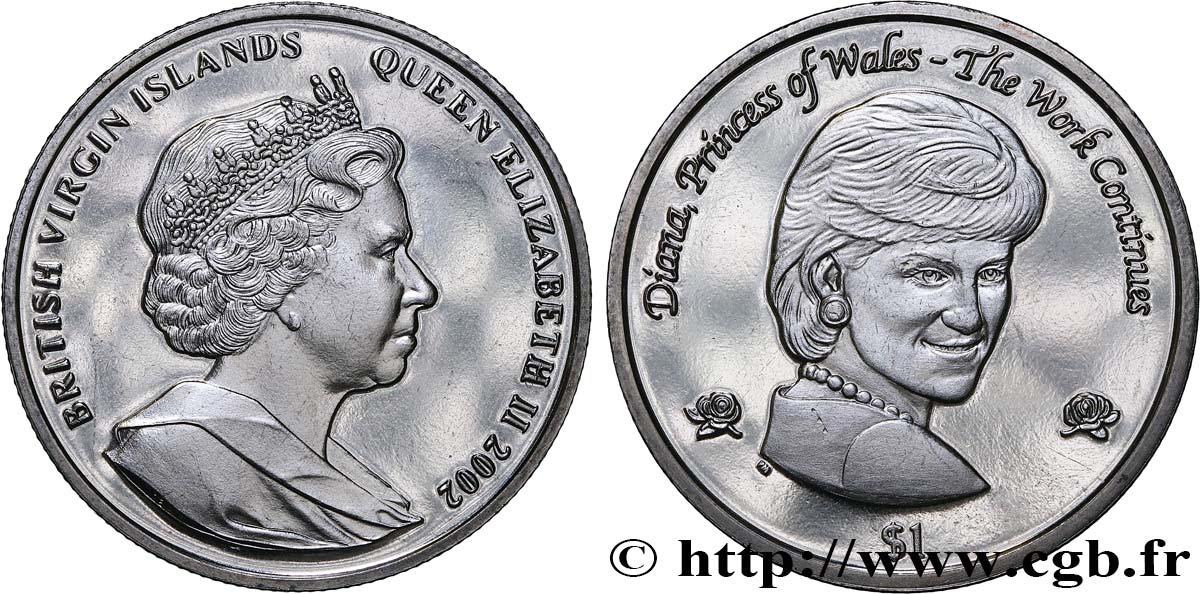 ÎLES VIERGES BRITANNIQUES 1 Dollar Proof Lady Diana 2002 Pobjoy Mint SPL 
