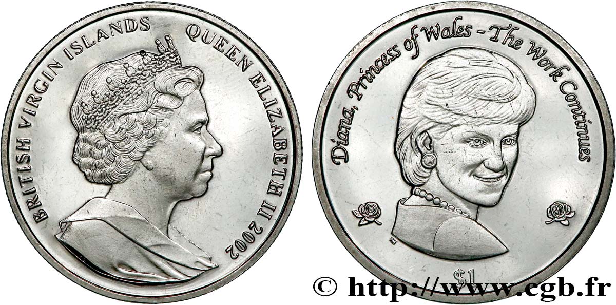 ISLAS VíRGENES BRITáNICAS 1 Dollar Proof Lady Diana 2002 Pobjoy Mint SC 