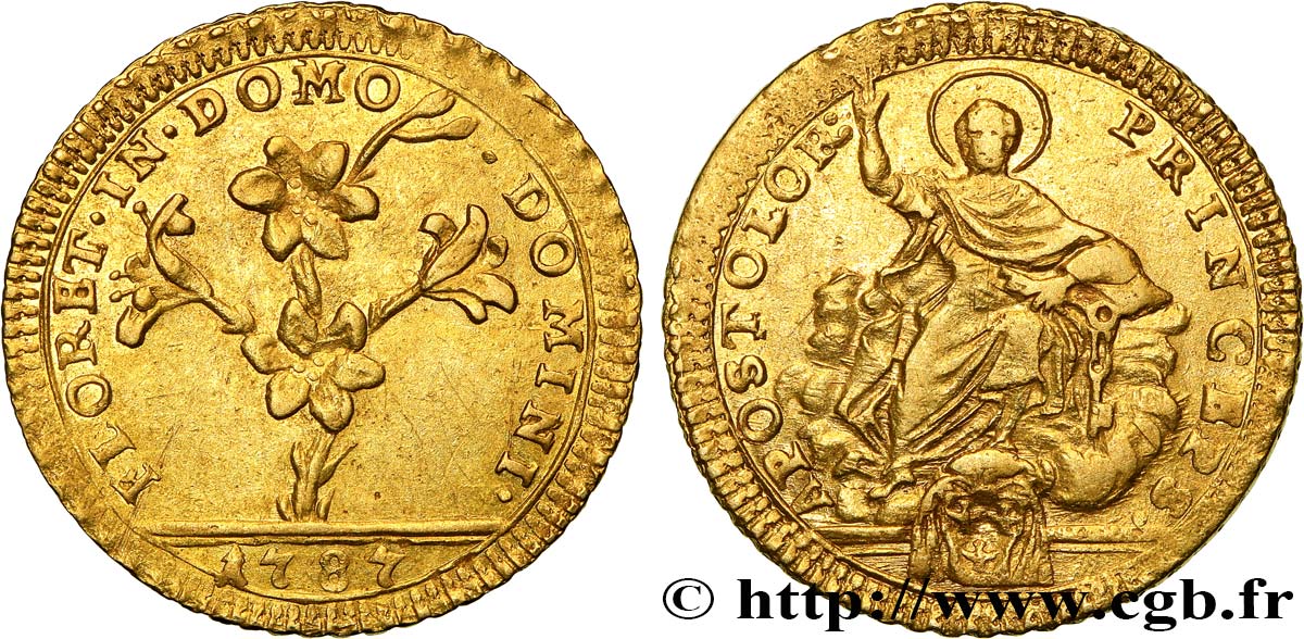 ITALY - PAPAL STATES - PIUS VI (Giovanni Angelo Braschi) Doppia ou 30 Paoli en or 1787 Rome XF 
