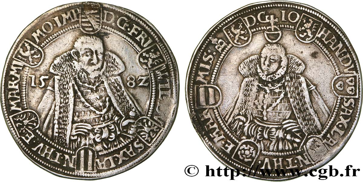 GERMANY - DUCHY OF SAXE-WEIMAR - FREDERICK-WILLIAM I AND JOHN III Thaler 1582 Saalfeld XF 