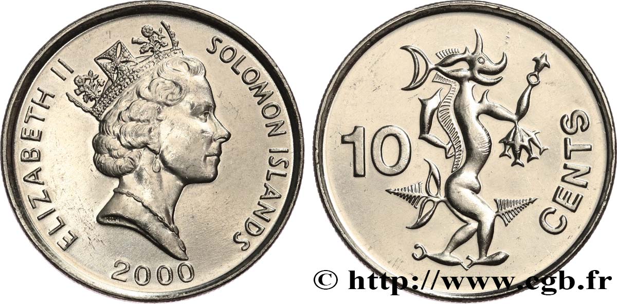 SOLOMON-INSELN 10 Cents Elisabeth II / Ngorienu l’esprit des mers 2000  fST 