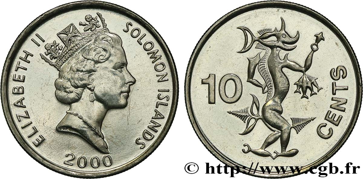 ÎLES SALOMON 10 Cents Elisabeth II / Ngorienu l’esprit des mers 2000  SPL 