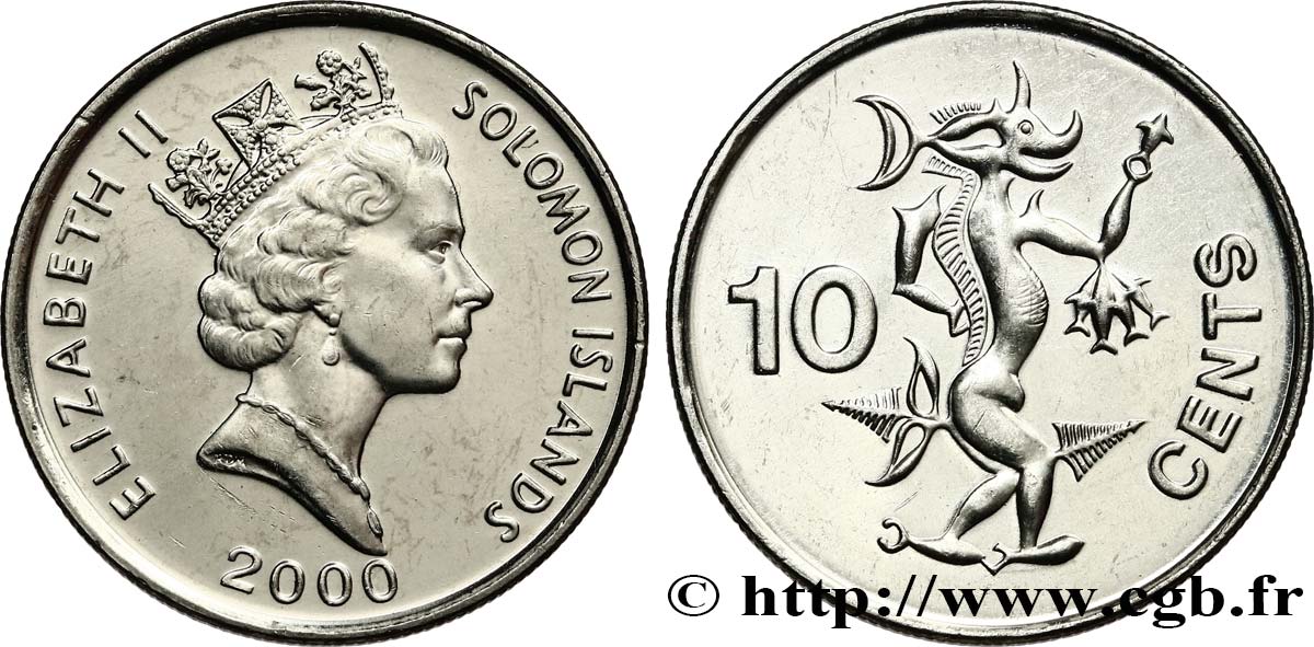 ÎLES SALOMON 10 Cents Elisabeth II / Ngorienu l’esprit des mers 2000  SPL 