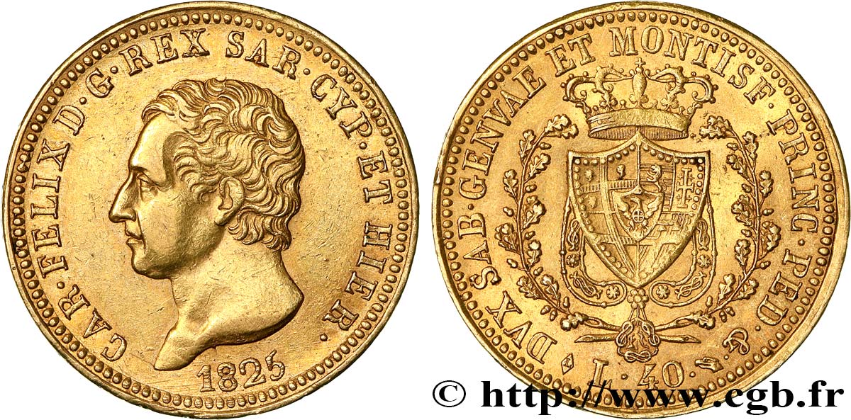 ITALY - KINGDOM OF SARDINIA 40 Lire Charles-Félix 1825 Turin AU/AU 
