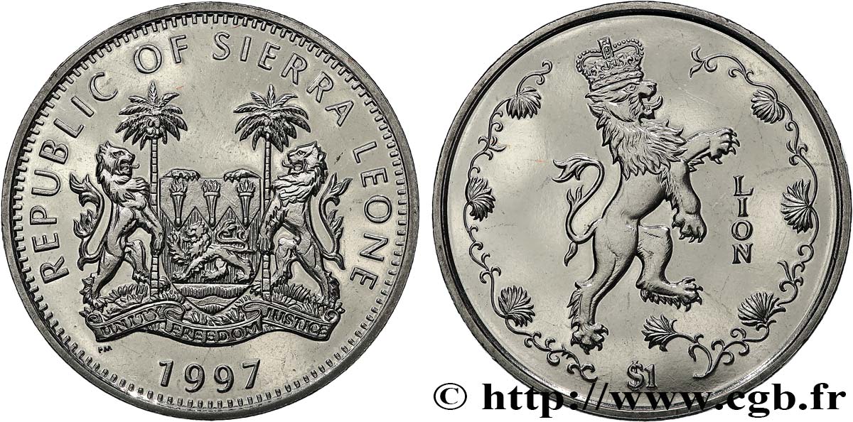 SIERRA LEONE 1 Dollar Proof Lion 1997 Pobjoy Mint SPL 