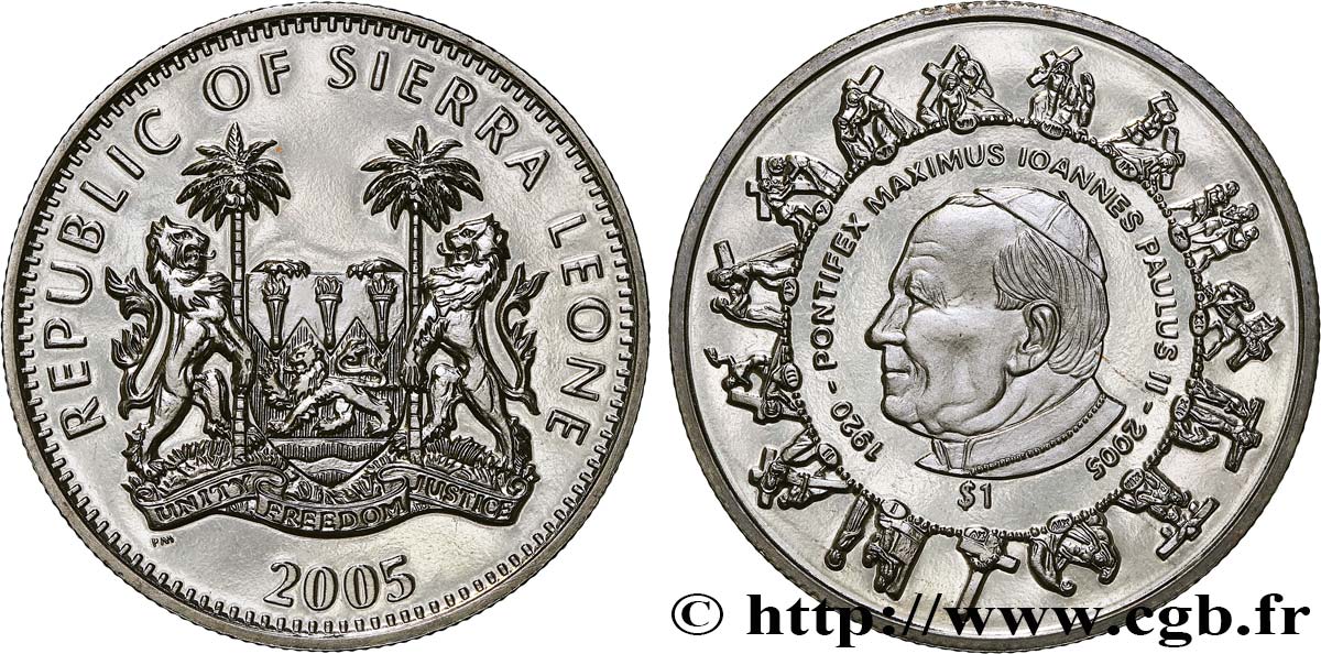 SIERRA LEONA 1 Dollar Proof Pape Jean-Paul II 2005 Pobjoy Mint FDC 