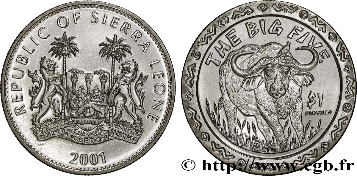 SIERRA LEONE 1 Dollar Proof Buffle 2001 Pobjoy Mint MS 