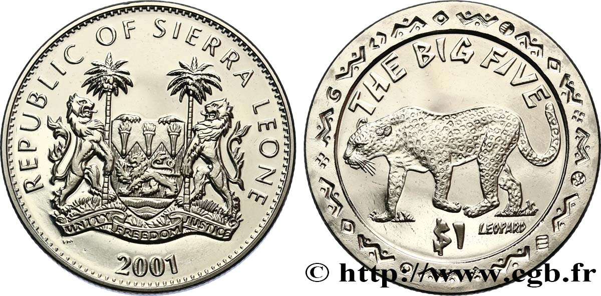 SIERRA LEONE 1 Dollar Proof Léopard 2001 Pobjoy Mint MS 