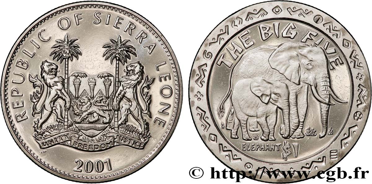 SIERRA LEONE 1 Dollar Proof Éléphant 2001 Pobjoy Mint MS 