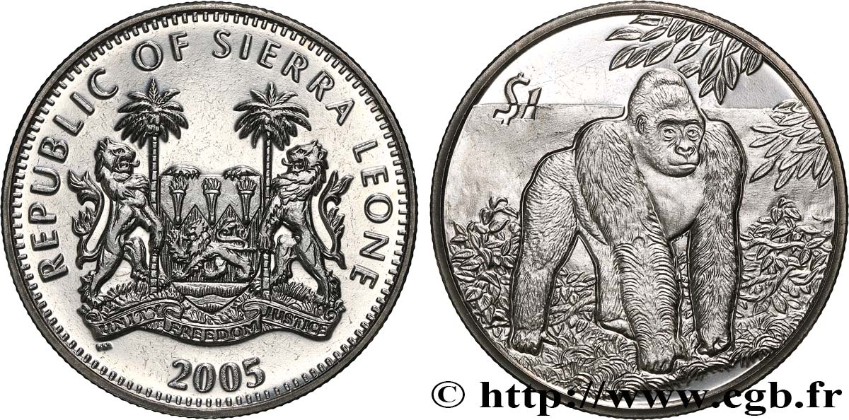 SIERRA LEONE 1 Dollar Proof gorille 2005 Pobjoy Mint MS 