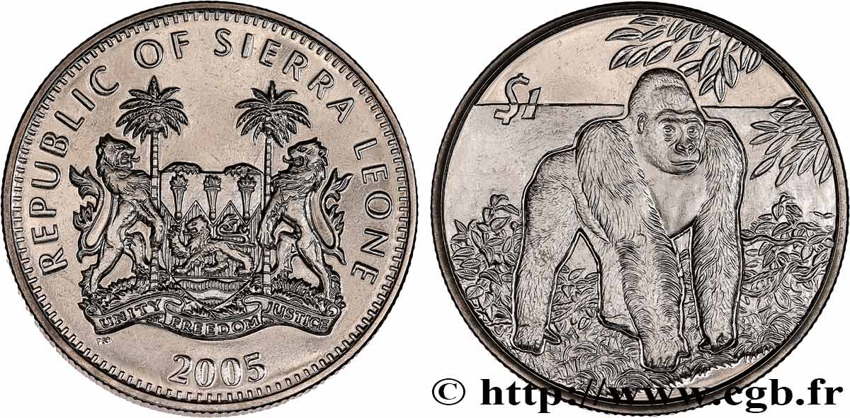 SIERRA LEONA 1 Dollar Proof gorille 2005 Pobjoy Mint SC 