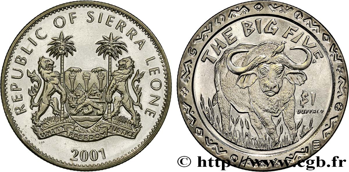 SIERRA LEONA 1 Dollar Proof Buffle 2001 Pobjoy Mint SC 