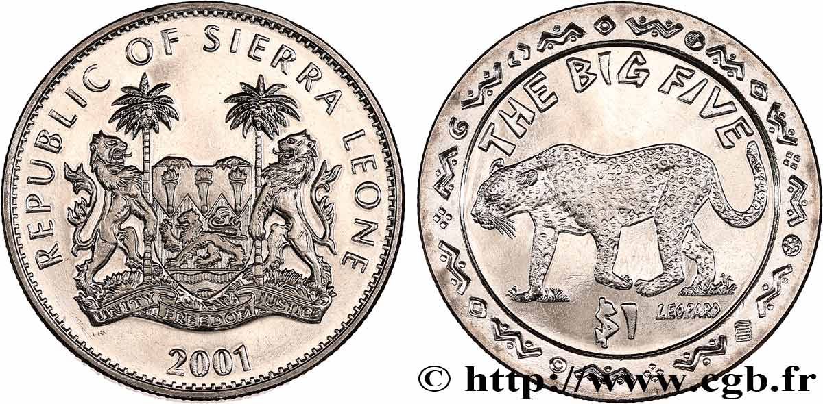 SIERRA LEONE 1 Dollar Proof Léopard 2001 Pobjoy Mint SPL 