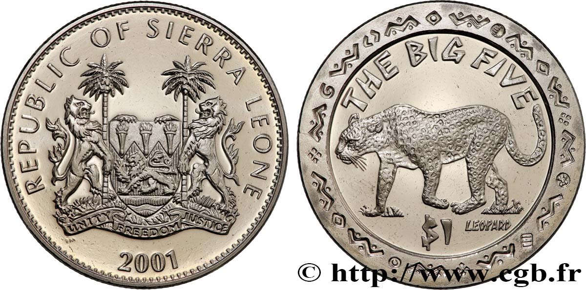 SIERRA LEONE 1 Dollar Proof Léopard 2001 Pobjoy Mint fST 