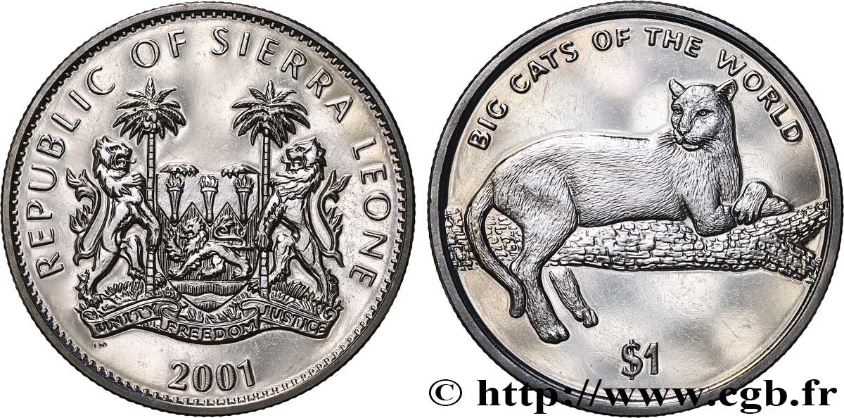 SIERRA LEONE 1 Dollar Proof panthère noire 2001  MS 