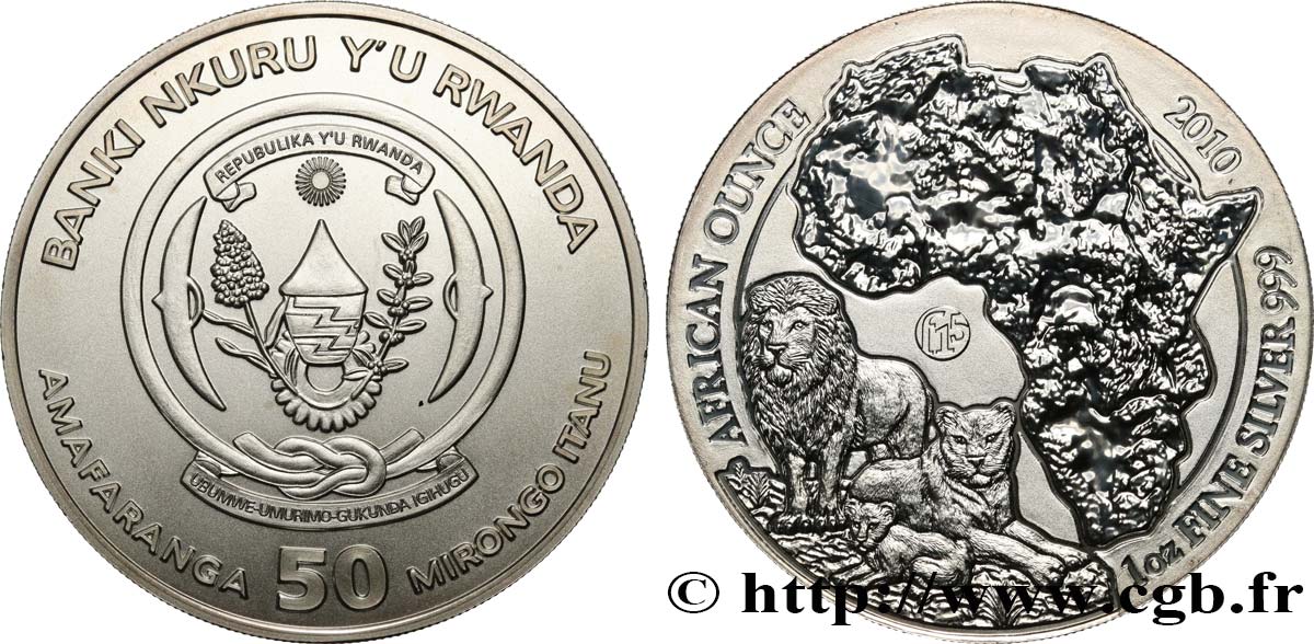 RWANDA 50 Francs (1 once) 2010  MS 