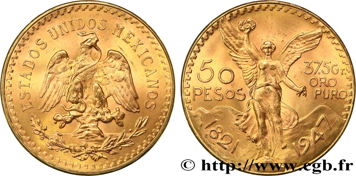 OR D INVESTISSEMENT 50 Pesos or 1947 Mexico SPL 