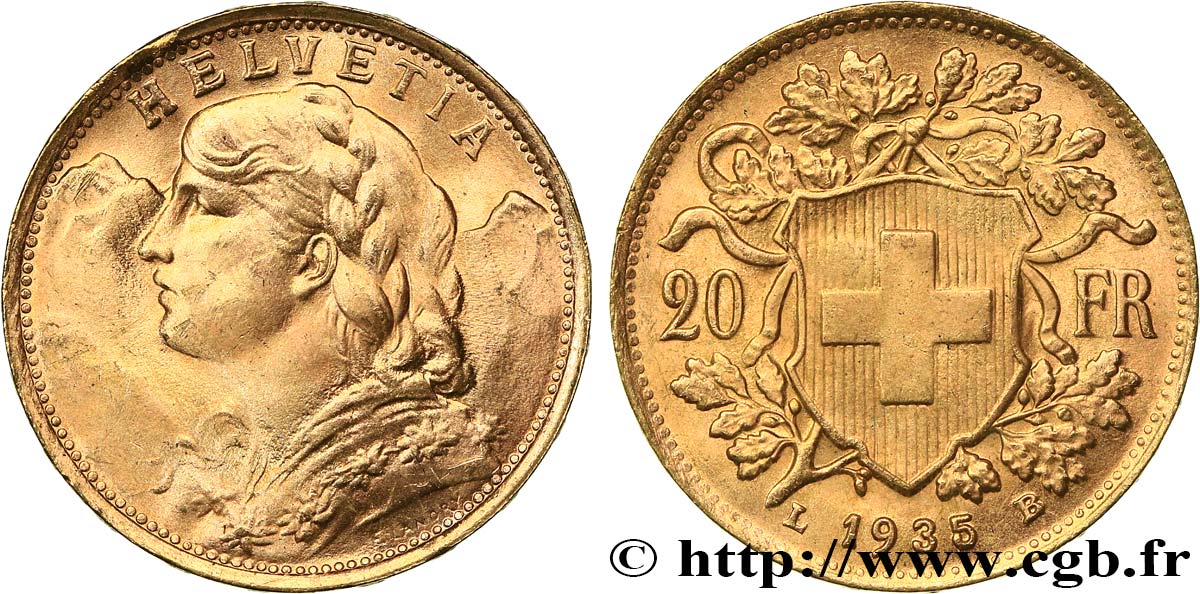INVESTMENT GOLD 20 Francs or  Vreneli   1935 Berne VZ 