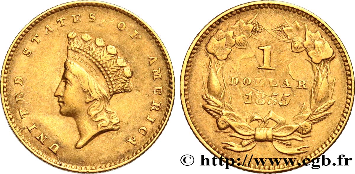 ÉTATS-UNIS D AMÉRIQUE 1 Dollar ”Indian Princess” 1855 Philadelphie XF 