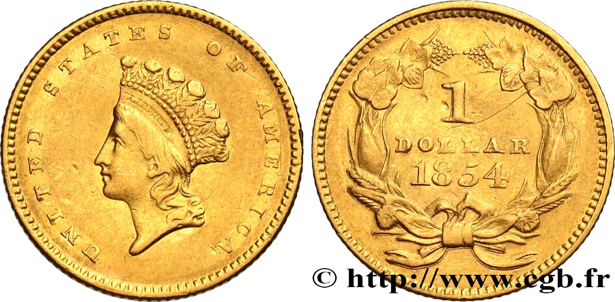 ÉTATS-UNIS D AMÉRIQUE 1 Dollar ”Indian Princess” 1854 Philadelphie XF 