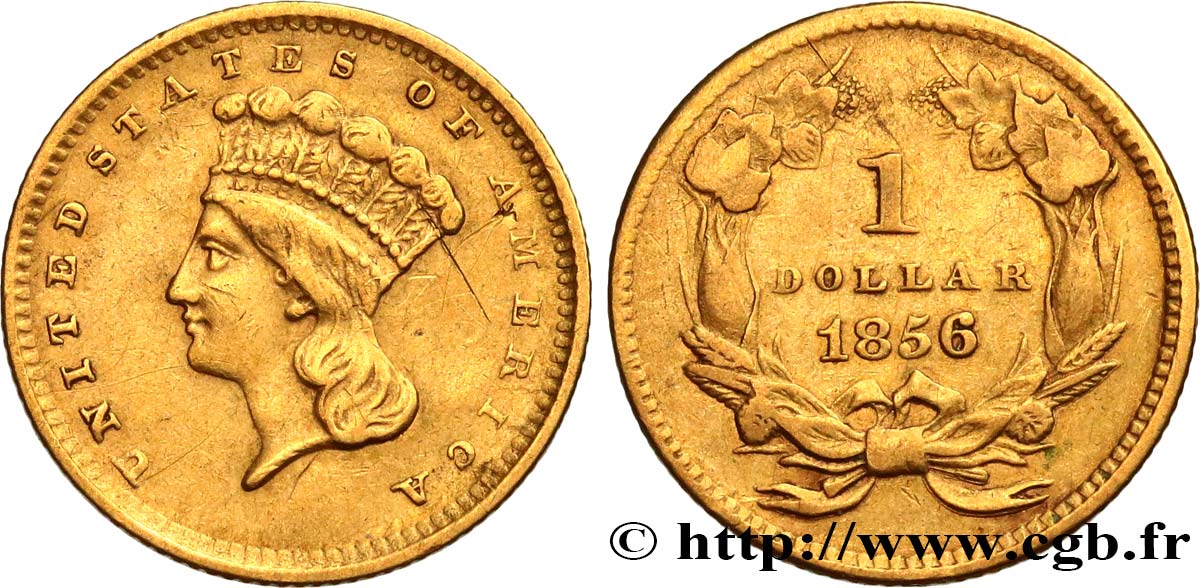 ÉTATS-UNIS D AMÉRIQUE 1 Dollar ”Indian Princess” 1856 Philadelphie MBC 
