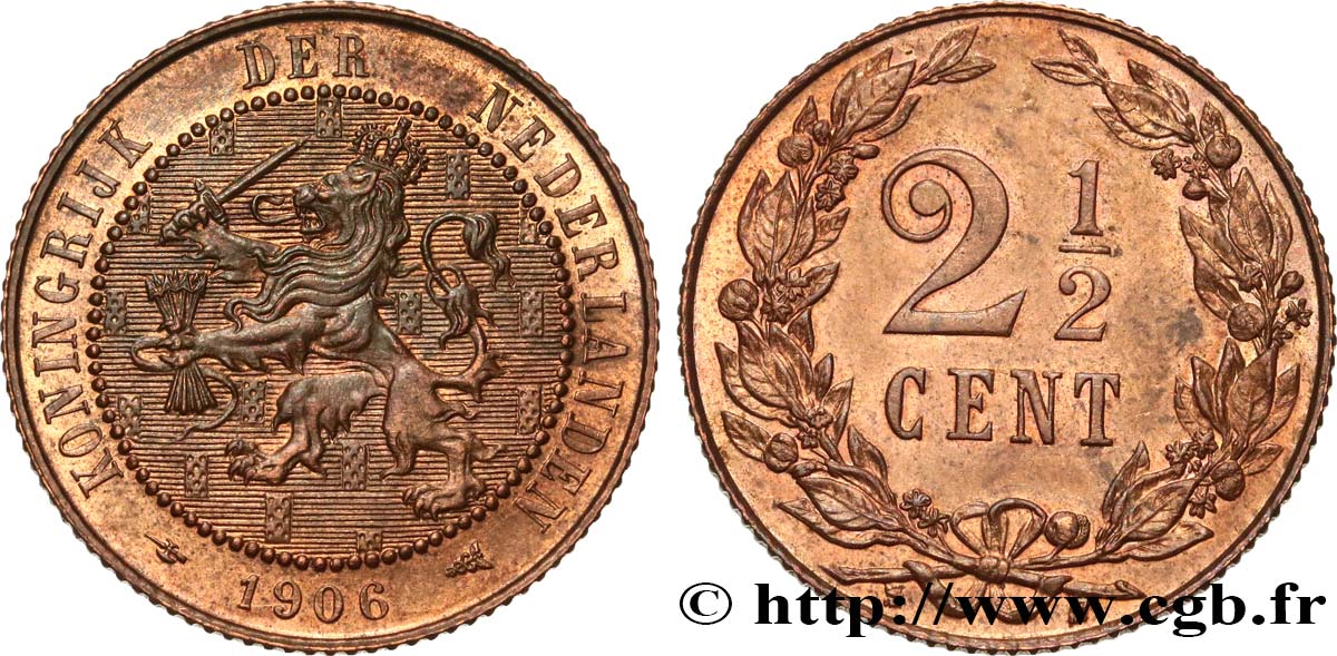 NETHERLANDS 2 1/2 Cents 1906 Utrecht MS 
