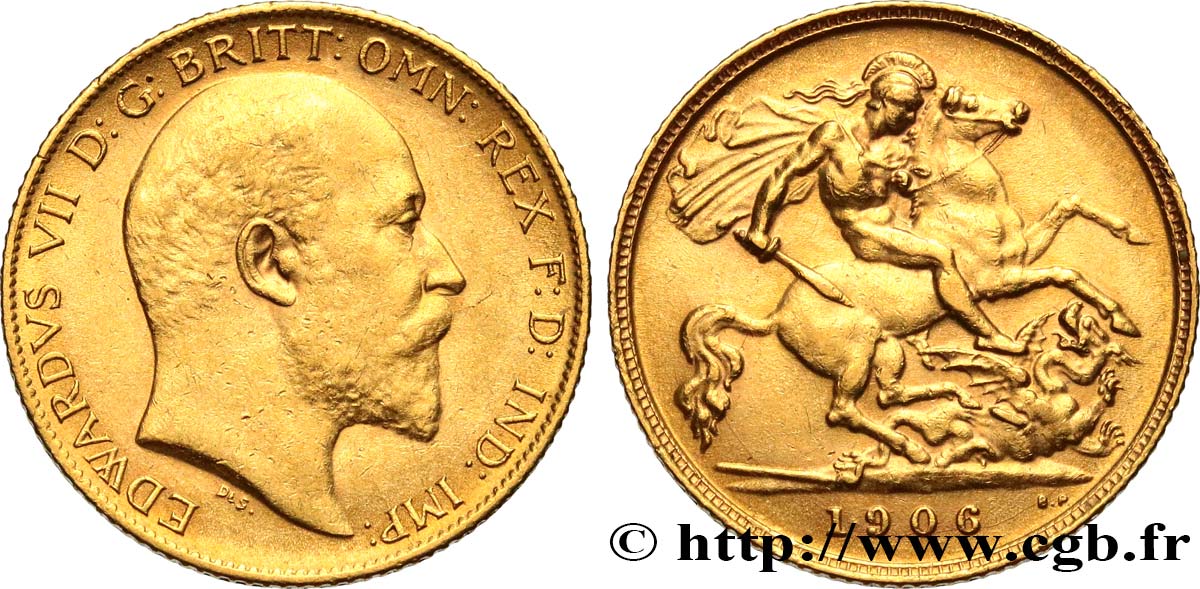 REGNO UNITO 1/2 Souverain Edouard VII 1906 Londres SPL/q.SPL 