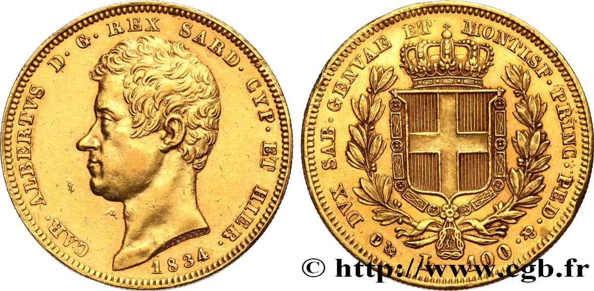 ITALIE - ROYAUME DE SARDAIGNE 100 Lire Charles-Albert 1834 Gênes TTB+ 