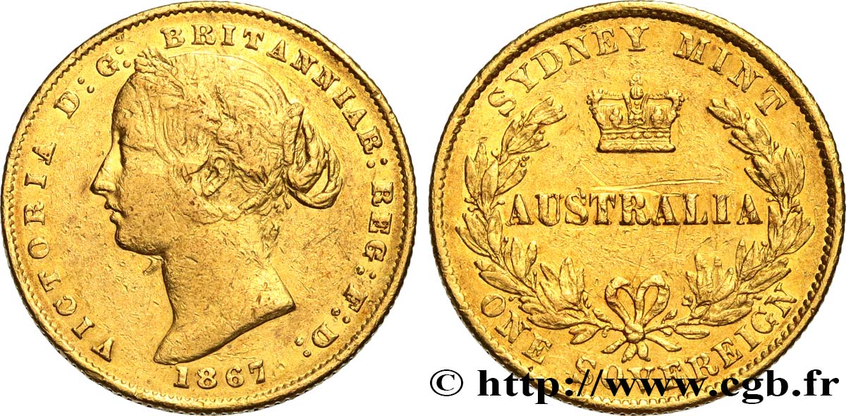 AUSTRALIA 1 Souverain Victoria 1867 Sydney XF 
