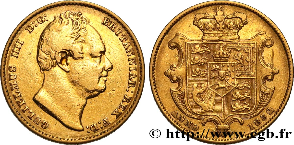 REINO UNIDO 1 Souverain Guillaume IIII tête nue 1832 Londres BC+/MBC 