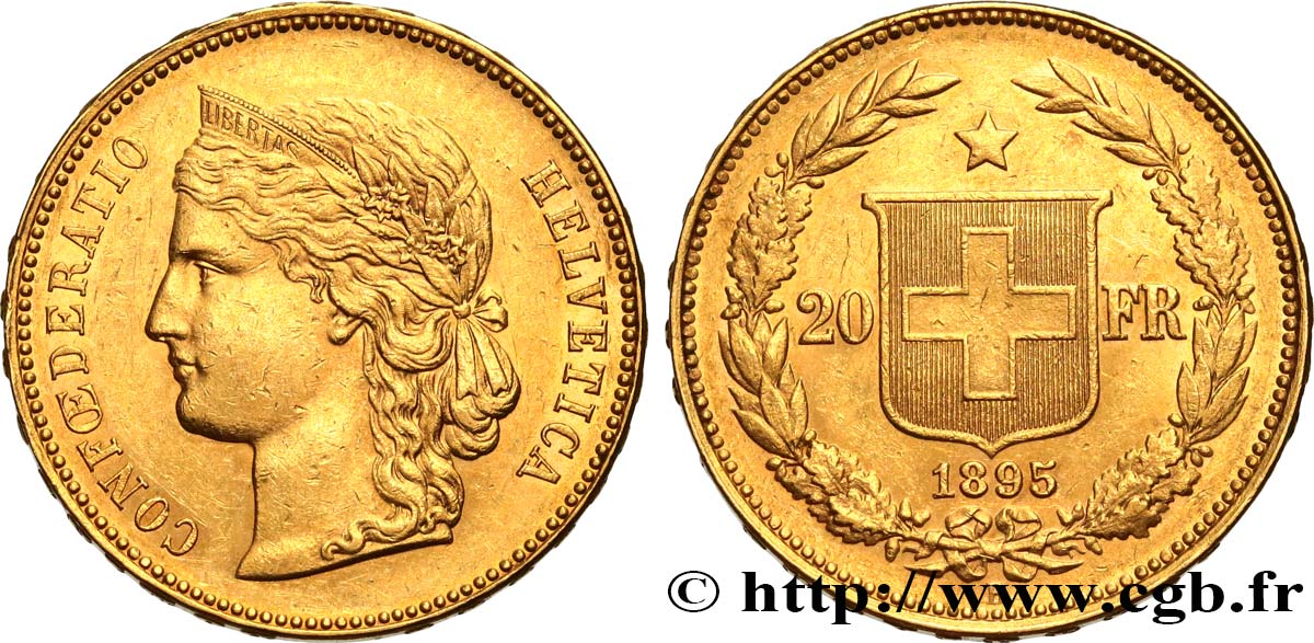 SWITZERLAND 20 Francs Helvetia 1895 Berne AU 