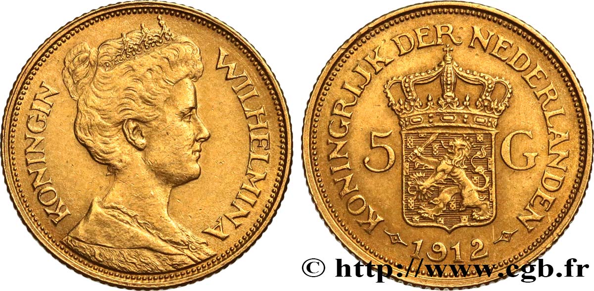 NIEDERLANDE 5 Gulden Wilhelmina 1912 Utrecht fVZ 