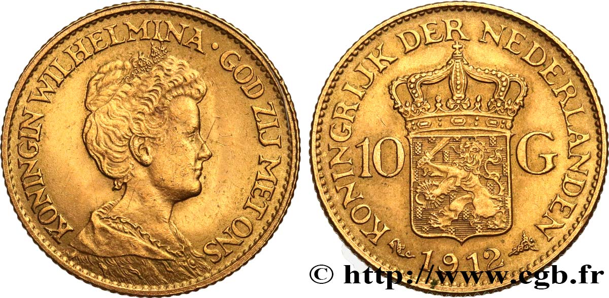NETHERLANDS 10 Gulden, 3e type Wilhelmina 1912 Utrecht AU 