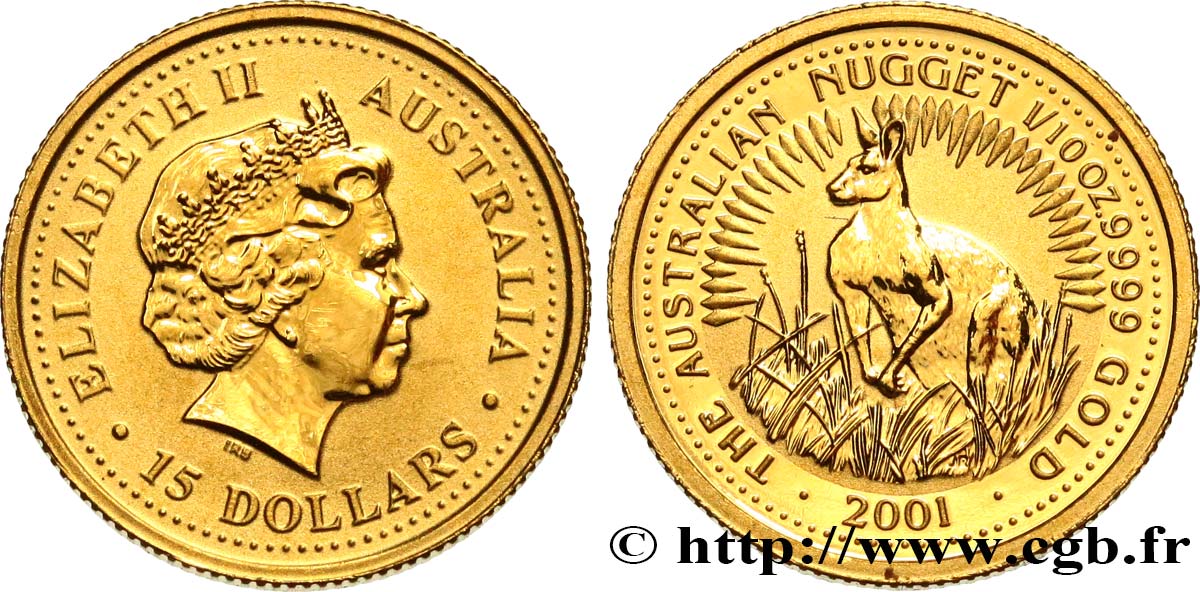 AUSTRALIA 15 Dollars Proof (1/10 Once) Kangourou 2001  MS 