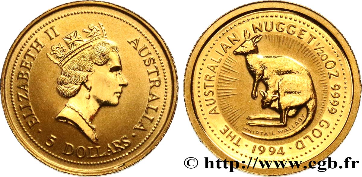 AUSTRALIE 5 Dollars Proof (1/20 Once) Kangourou 1994  SPL 