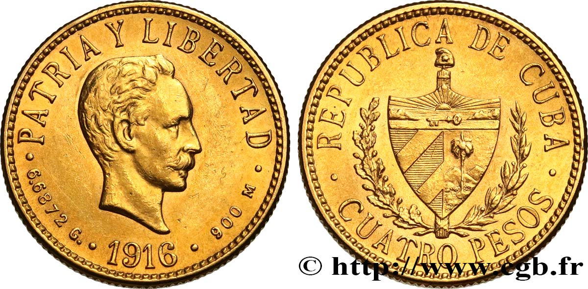 CUBA 4 Pesos José Marti 1916 Philadelphie SC 