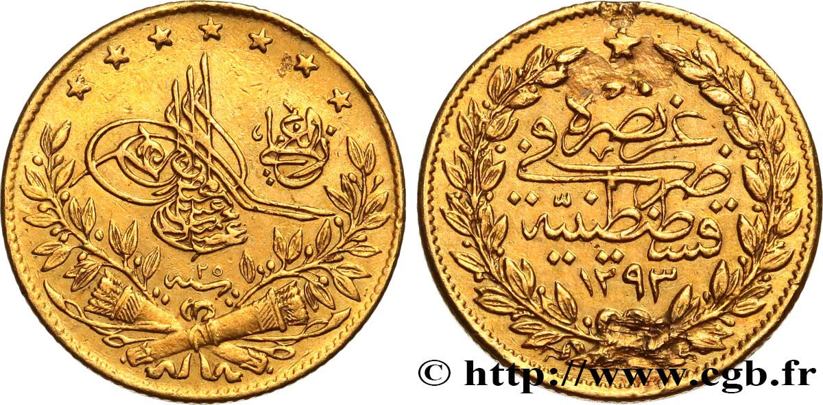 TÜRKEI 50 Kurush en or Sultan Abdülhamid II AH 1293 an 25 (1900) Constantinople SS 