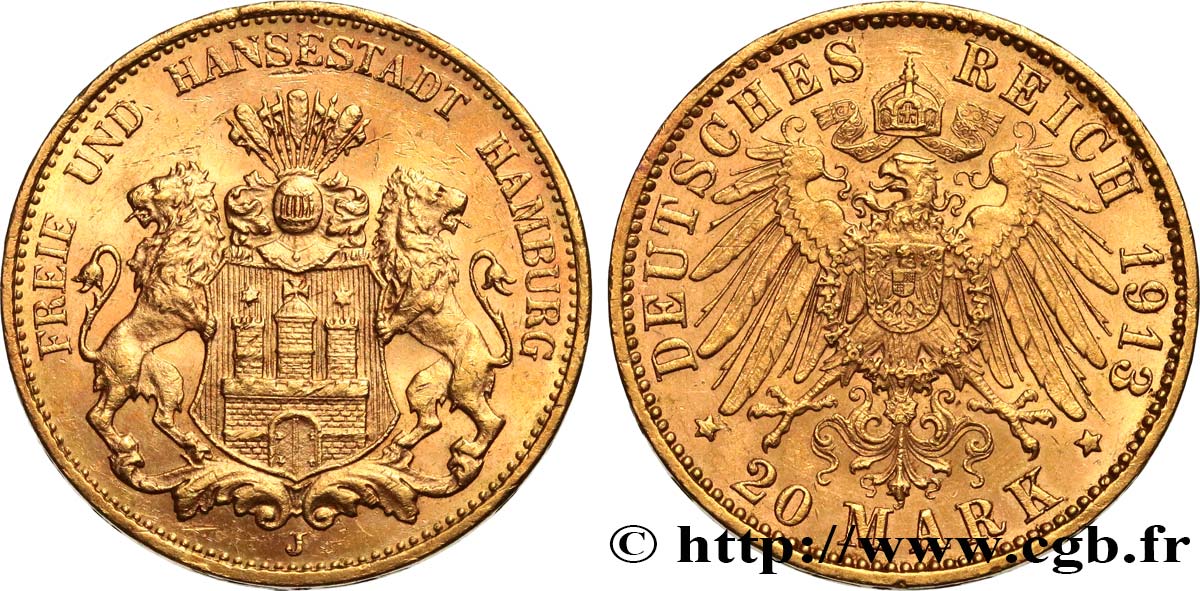 ALLEMAGNE - VILLE LIBRE DE HAMBOURG 20 Mark 1913 Hambourg SPL 