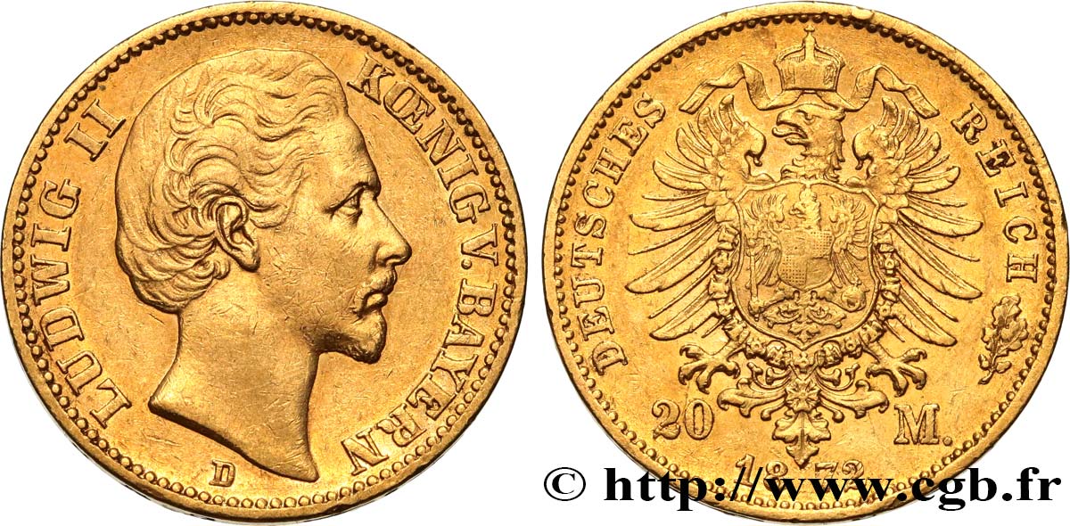 GERMANY - BAVARIA 20 Mark Louis II 1872 Munich AU 