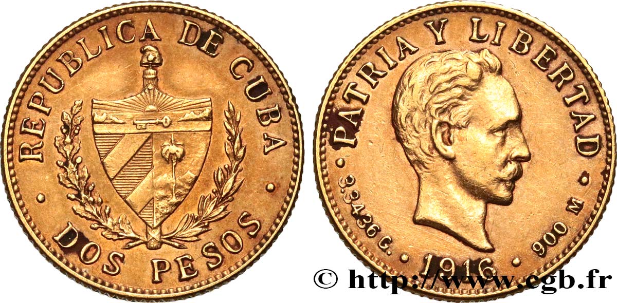 CUBA 2 Pesos 1916  AU 