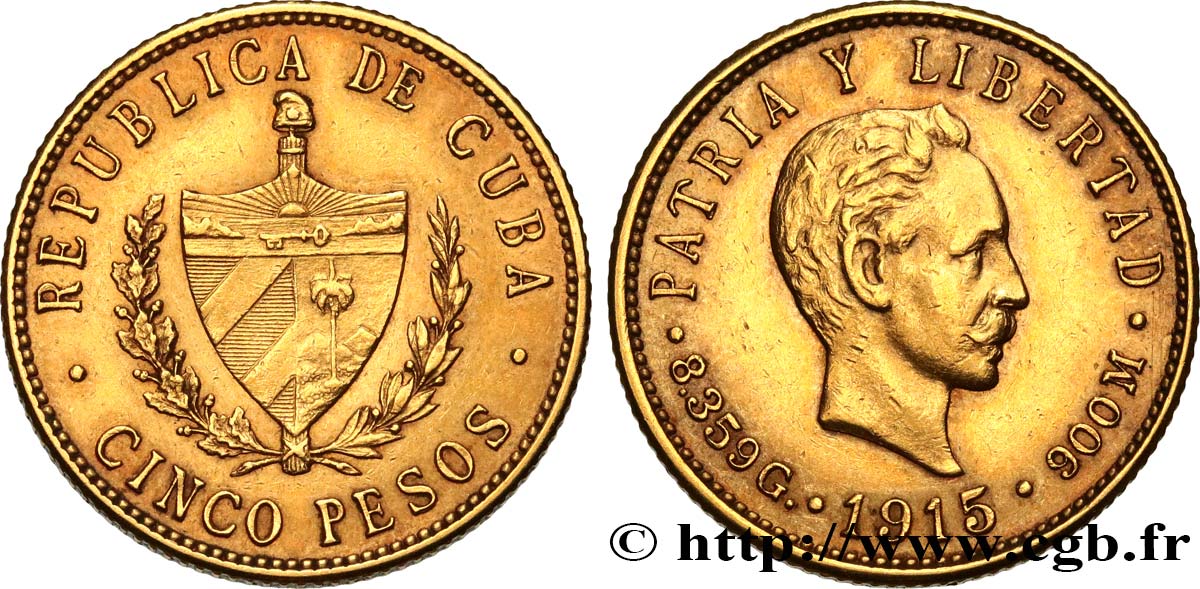 CUBA 5 Pesos 1915 Philadelphie AU 