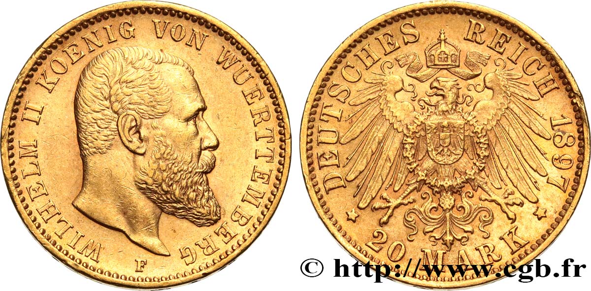 ALEMANIA - WURTEMBERG 20 Mark Guillaume II 1897 Stuttgart MBC+/EBC 