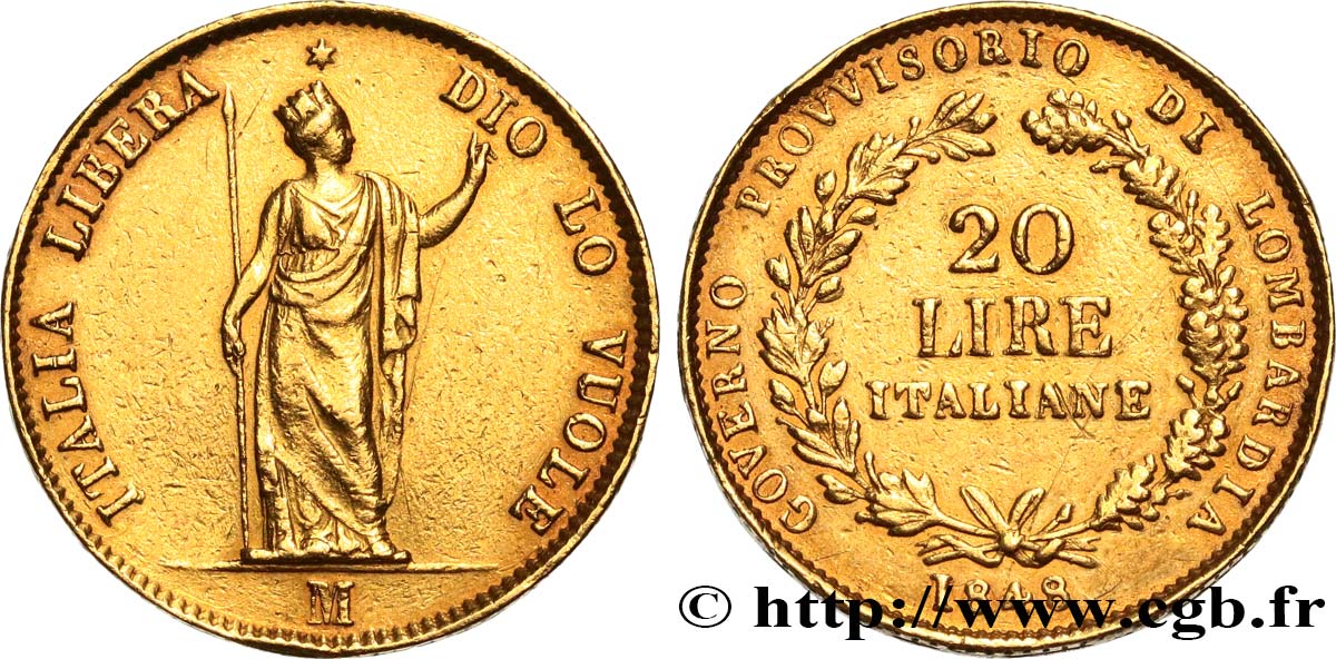 ITALY - LOMBARDY 20 Lire 1848 Milan XF 