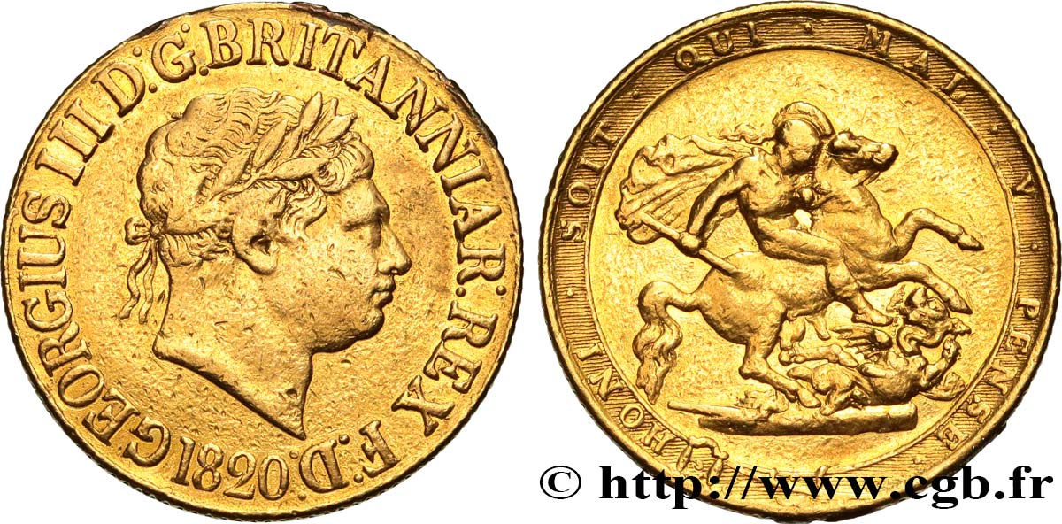 REINO UNIDO 1 Souverain Georges III 1820 Londres BC+ 
