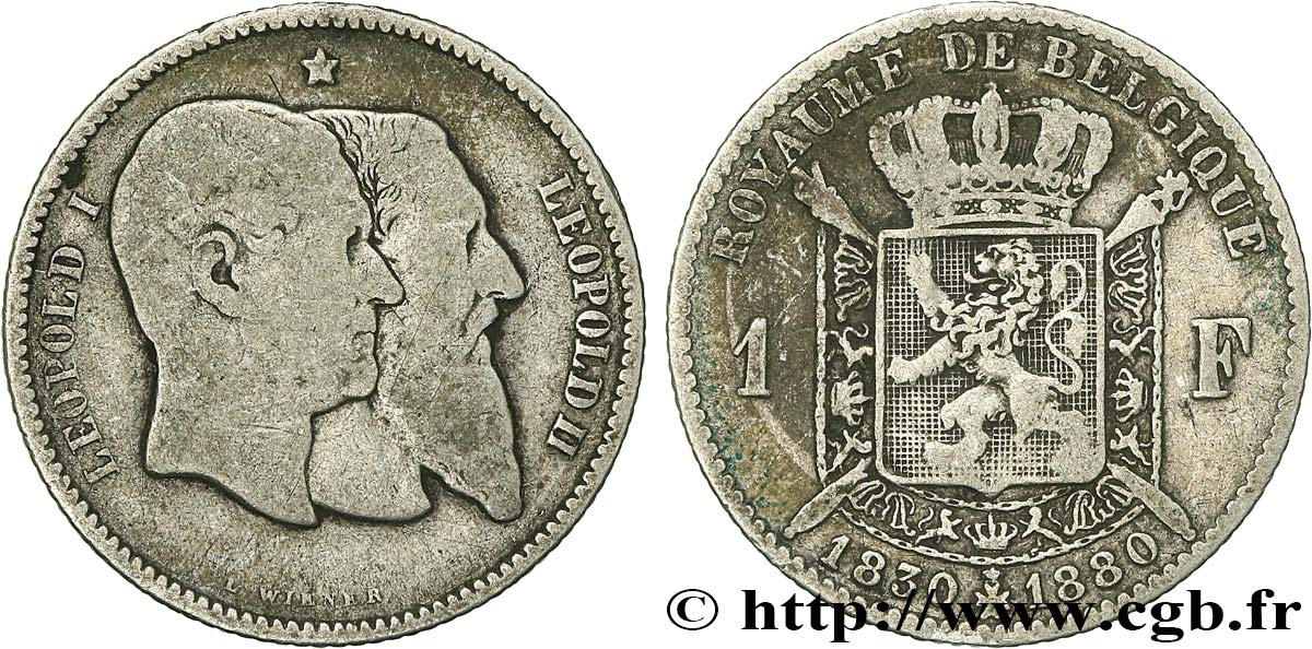 BELGIUM 1 Franc 50e anniversaire de l’indépendance 1880  VF 