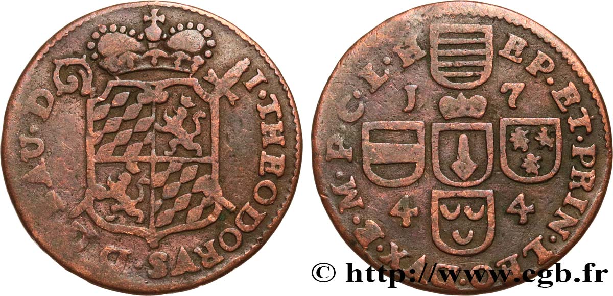 BELGIQUE - PRINCIPAUTÉ ÉPISCOPALE DE LIÈGE 1 Liard Évéché de Liège frappe au nom de Jean-Théodore de Bavière 1744  TB+ 