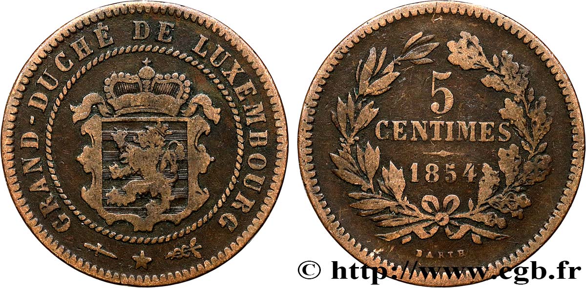 LUXEMBURG 5 Centimes 1854 Utrecht fSS 