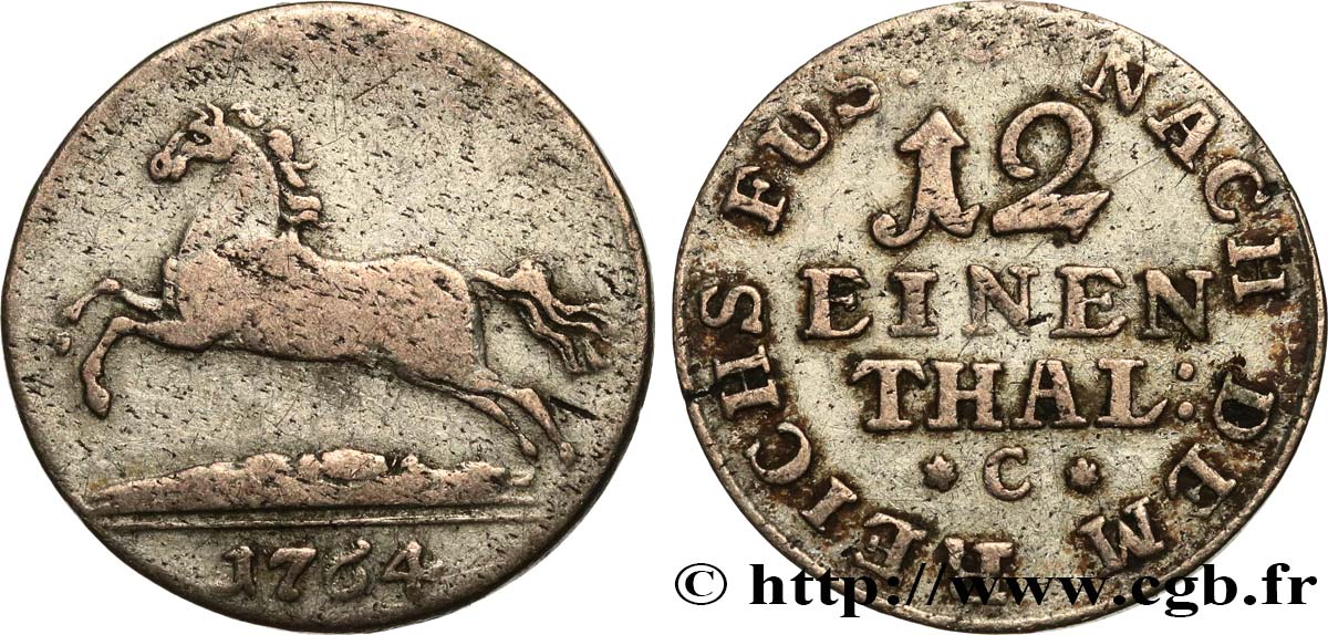 ALLEMAGNE - DUCHÉ DE BRUNSWICK LUNEBOURG - GEORGES III D ANGLETERRE 1/12 Thaler Georges III 1764  TB 